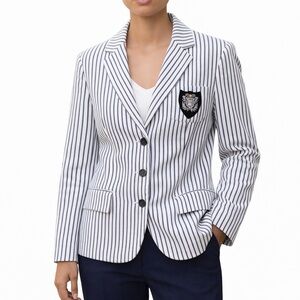 Stylish Striped Blazer with Crest Patch